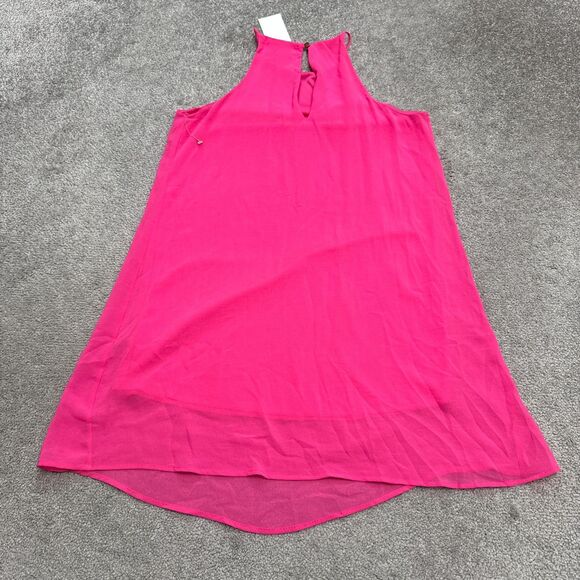 Meghan Los Angeles Halter Mini Tank Slip Dress Womens Medium Pink Lined Chiffon - Picture 2 of 13